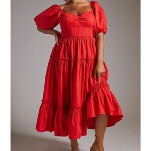 Anthropologie ATSU Dress Red Off-The-Shoulder Red Maxi Dress